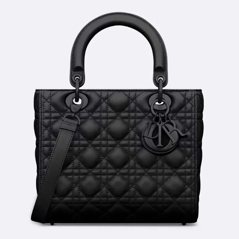 Dior Women Medium Lady Dior Bag Black Ultramatte Cannage Calfskin