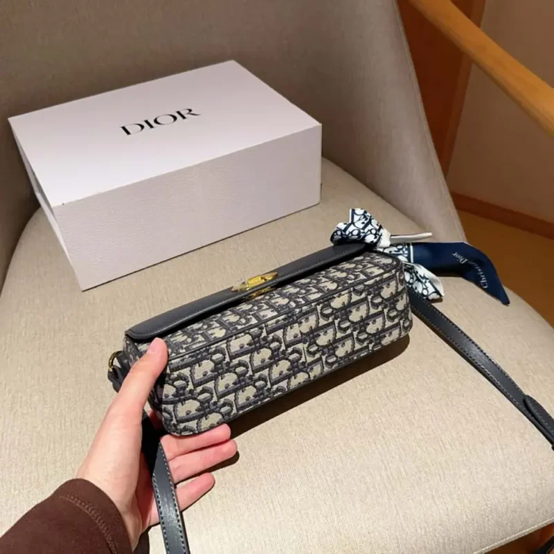 Dior Women Miss Caro Pouch with Chain Blue Dior Oblique Jacquard and Smooth Calfskin