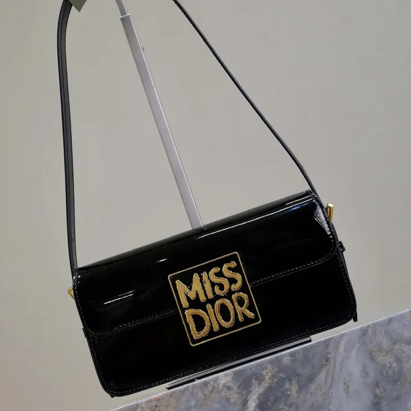 Dior Women Miss Dior Flap Bag Black Patent Calfskin