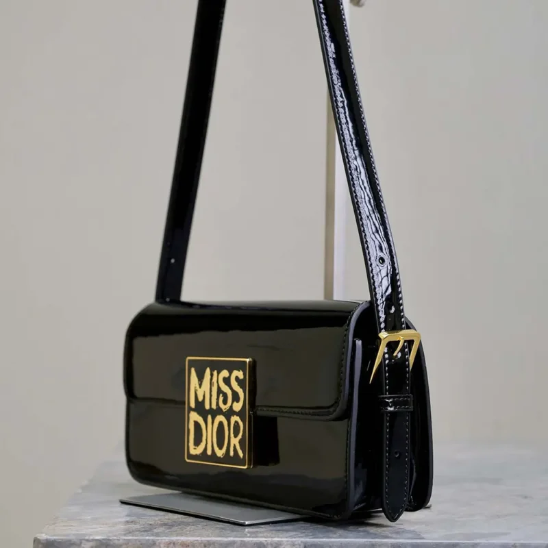 Dior Women Miss Dior Flap Bag Black Patent Calfskin