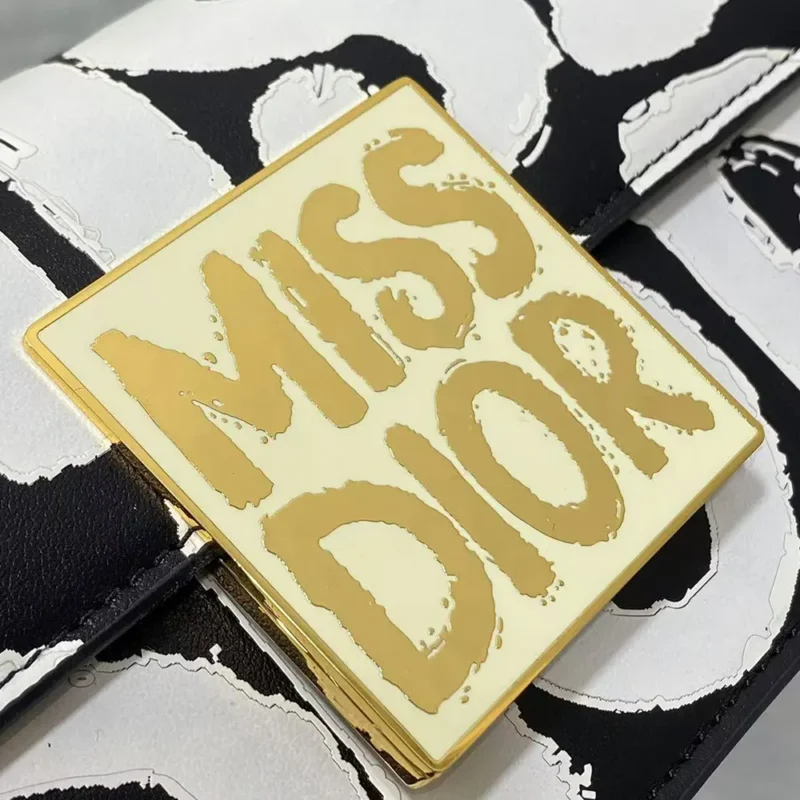 Dior Women Miss Dior Flap Bag Black and White Miss Dior Graffiti Printed Calfskin