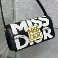 Dior Women Miss Dior Flap Bag Black and White Miss Dior Graffiti Printed Calfskin (1)