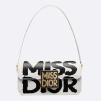 Dior Women Miss Dior Flap Bag White and Black Miss Dior Graffiti Printed Calfskin