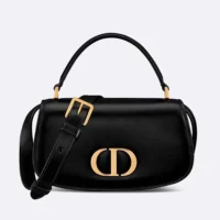 Dior Women Small 30 Montaigne Avenue Top Handle Bag Black Ribbed Calfskin (1)