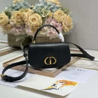 Dior Women Small 30 Montaigne Avenue Top Handle Bag Black Ribbed Calfskin (1)