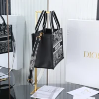 Dior Women Small Dior Book Tote Black and White Plan de Paris Embroidery with Black Calfskin (1)