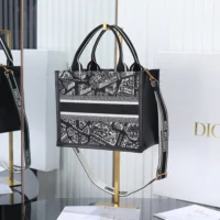 Dior Women Small Dior Book Tote Black and White Plan de Paris Embroidery with Black Calfskin (1)