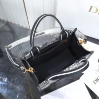 Dior Women Small Dior Book Tote Black and White Plan de Paris Embroidery with Black Calfskin (1)