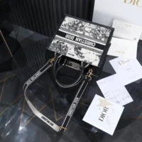 Dior Women Small Dior Book Tote Latte and Black Dior Zodiac Embroidery with Black Calfskin (1)