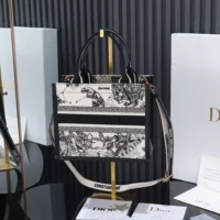 Dior Women Small Dior Book Tote Latte and Black Dior Zodiac Embroidery with Black Calfskin (1)