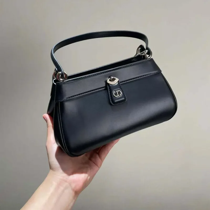 Dior Women Small Dior Key Bag Black Box Calfskin