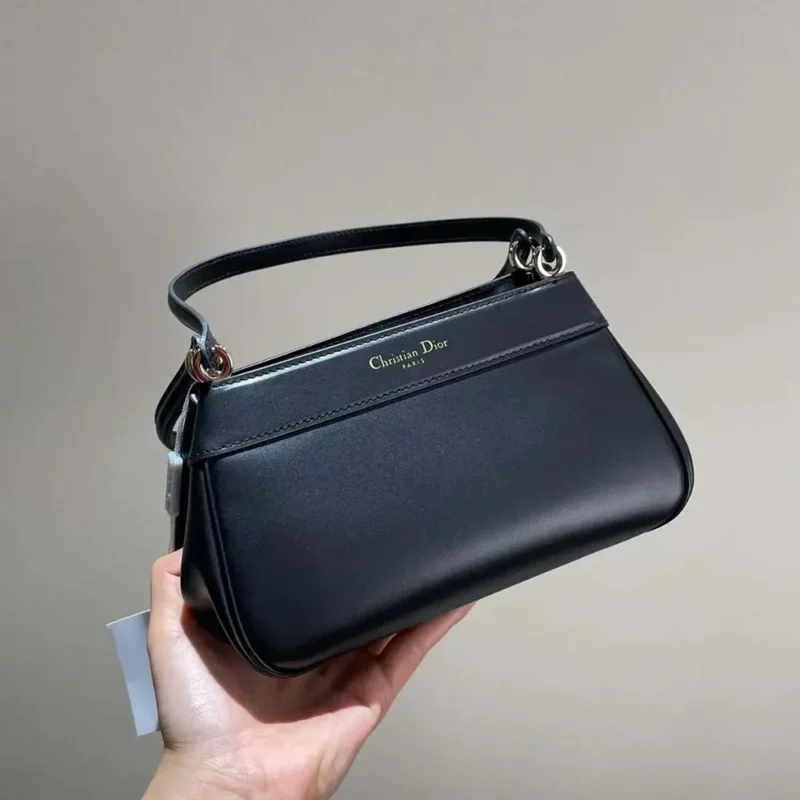 Dior Women Small Dior Key Bag Black Box Calfskin