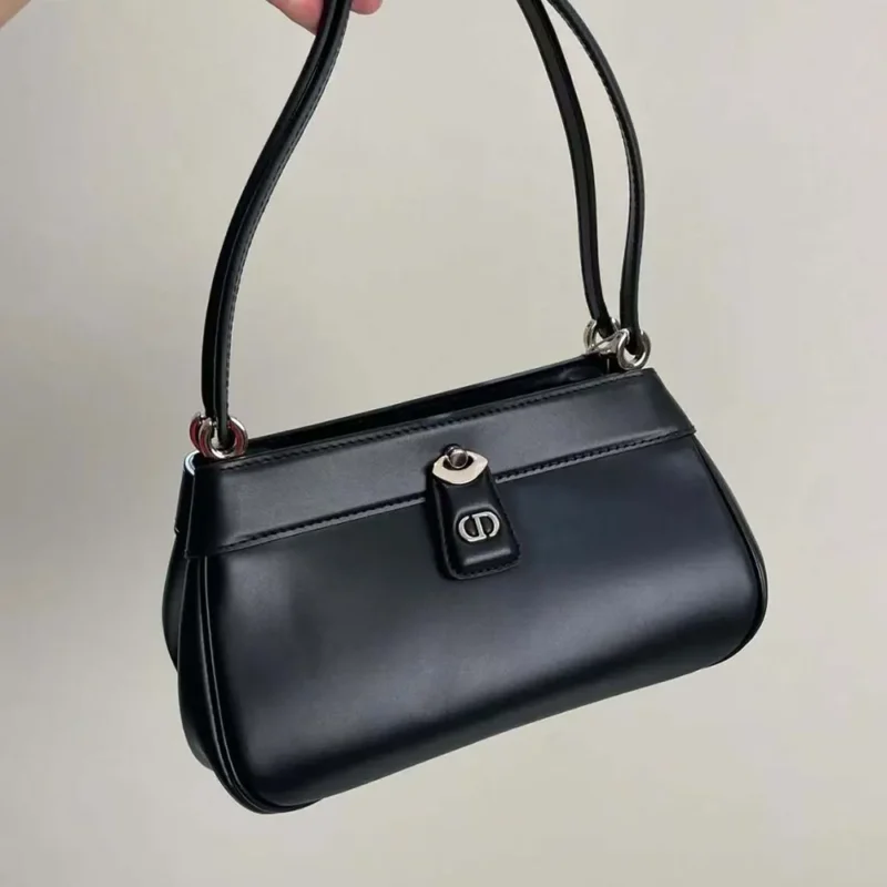 Dior Women Small Dior Key Bag Black Box Calfskin