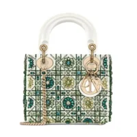 Dior Women Small Lady Dior Bag Metallic Calfskin and Satin with Celestial Green Bead Embroidery (1)