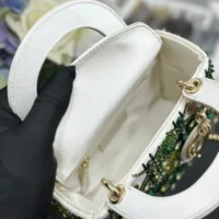 Dior Women Small Lady Dior Bag Metallic Calfskin and Satin with Celestial Green Bead Embroidery (1)