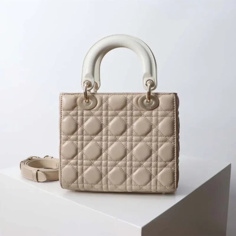 Dior Women Small Lady Dior Bag Two-Tone Trench Beige and Latte Cannage Lambskin