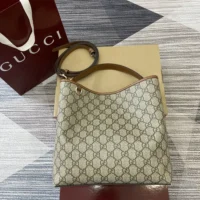 Gucci Women GG Emblem Small Shoulder Bag-Brown 815103FAD6L9758 (1)