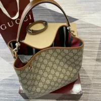 Gucci Women GG Emblem Small Shoulder Bag-Brown 815103FAD6L9758 (1)