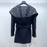 Louis Vuitton LV Women Belted Short Wrap Pea Coat-Black White 1A99KC (1)