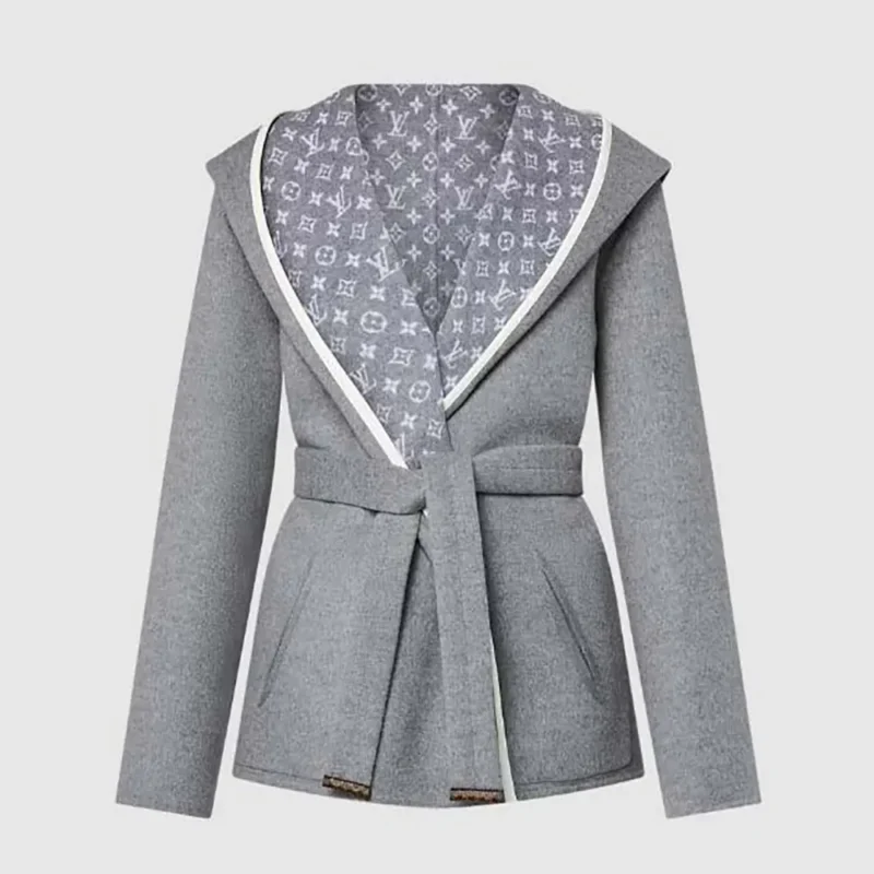 Louis Vuitton LV Women Reversible Signature Short Hooded Wrap Coat Grey-1AGNYG