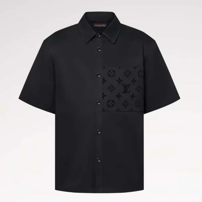 Louis Vuitton Men Flocked Short-Sleeved Cotton Shirt 1AFR05