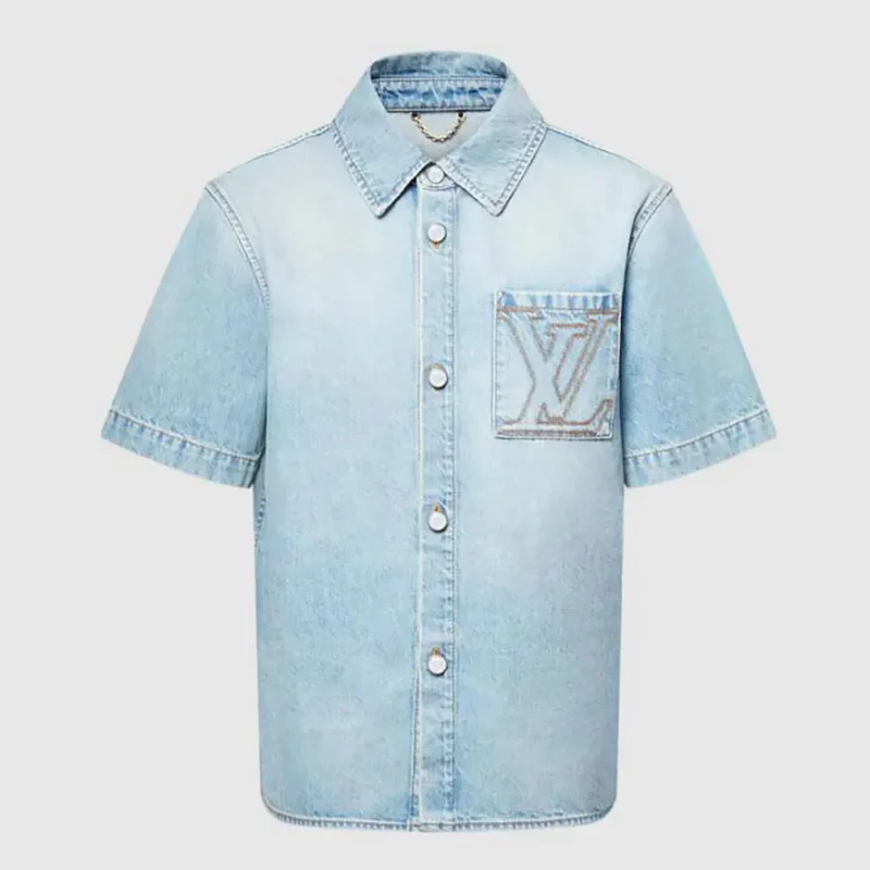 Louis Vuitton Men Short-Sleeved Denim Shirt 1AGJOP