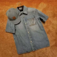 Louis Vuitton Men Short-Sleeved Denim Shirt 1AGJOP (1)