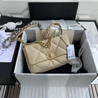 Chanel Women 19 Handbag Shiny Lambskin Gold-Tone Silver-Tone & Ruthenium-Beige (1)