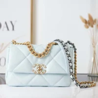 Chanel Women 19 Handbag Shiny Lambskin Gold-Tone Silver-Tone & Ruthenium-Light Blue (1)