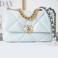 Chanel Women 19 Handbag Shiny Lambskin Gold-Tone Silver-Tone & Ruthenium-Light Blue (1)