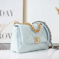 Chanel Women 19 Handbag Shiny Lambskin Gold-Tone Silver-Tone & Ruthenium-Light Blue (1)