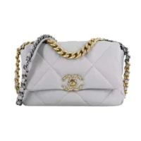 Chanel Women 19 Handbag Shiny Lambskin Gold-Tone Silver-Tone & Ruthenium-Light Grey (1)