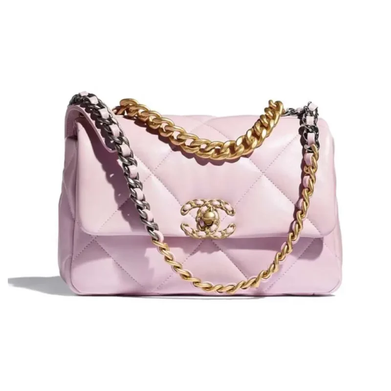 Chanel Women 19 Handbag Shiny Lambskin Gold-Tone Silver-Tone & Ruthenium-Light Pink