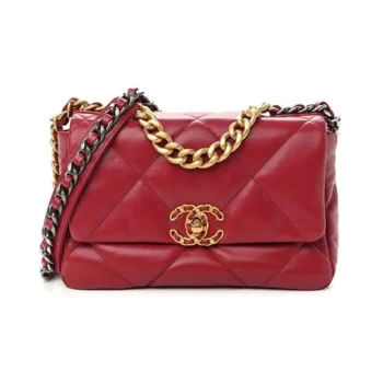 Chanel Women 19 Handbag Shiny Lambskin Gold-Tone Silver-Tone & Ruthenium-Red