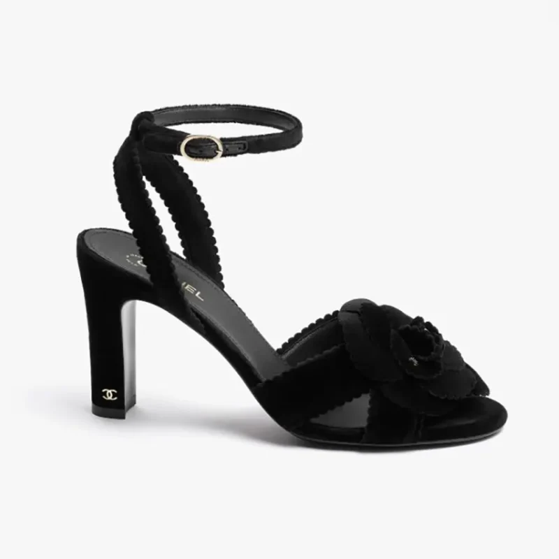 Chanel Women Sandals Velvet Velvet Black 90mm Heel