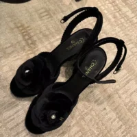 Chanel Women Sandals Velvet Velvet Black 90mm Heel (1)