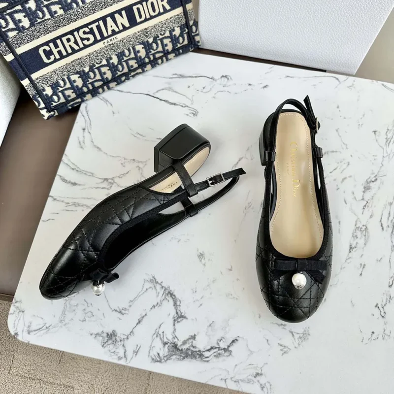 Dior Women Dior Women Ballet Slingback Pump Black Quilted Cannage Calfskin