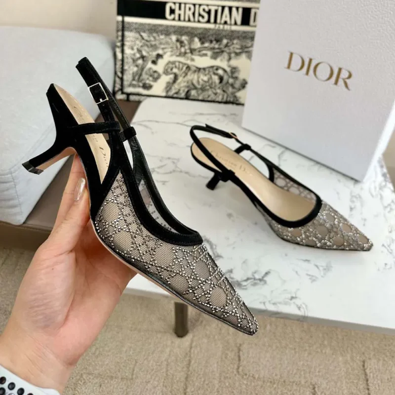 Dior Women Capture Slingback Pump Transparent Mesh with Silver-Tone Strass Cannage Motif