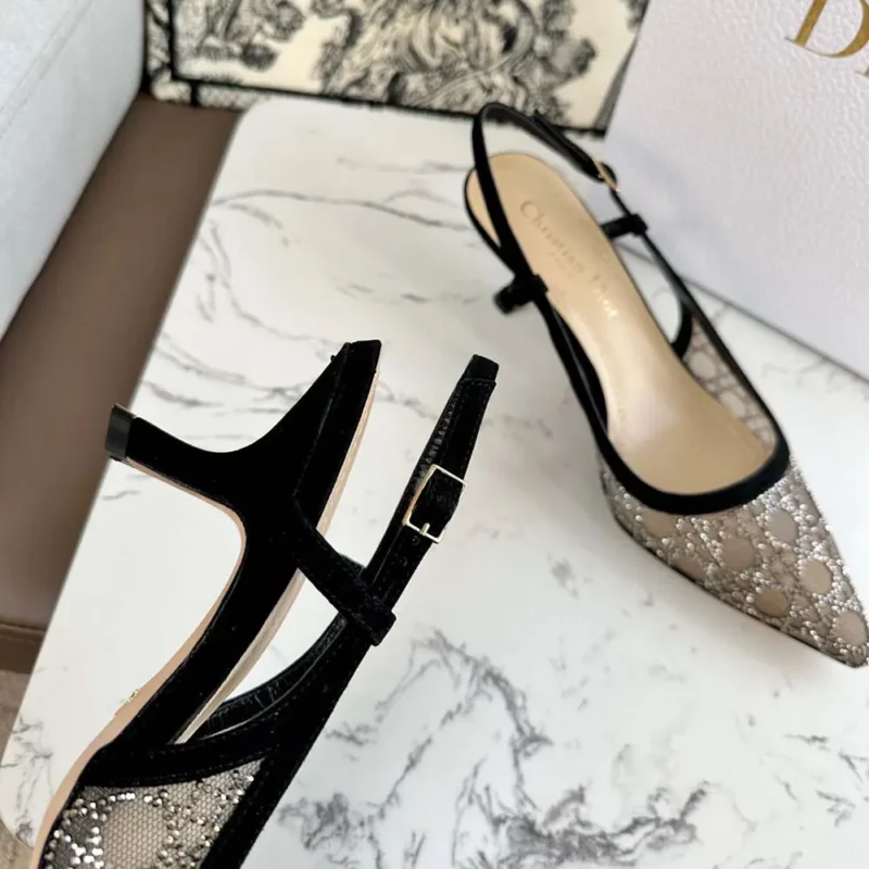 Dior Women Capture Slingback Pump Transparent Mesh with Silver-Tone Strass Cannage Motif