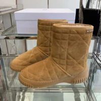 Dior Women Frost Ankle Boot Camel Cannage Suede and Ecru Lambskin Shearling (1)