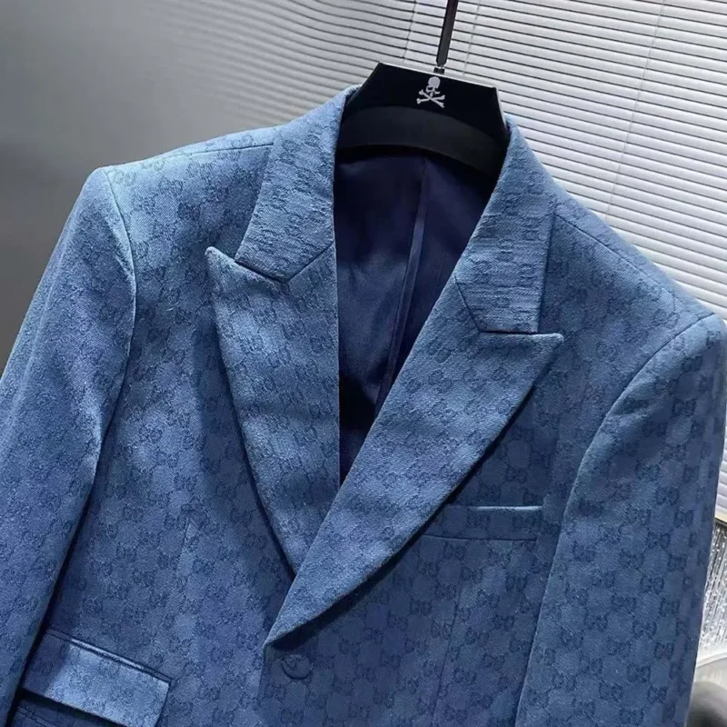 Gucci Men Broken Suits for GG Flannel Jacket-Blue