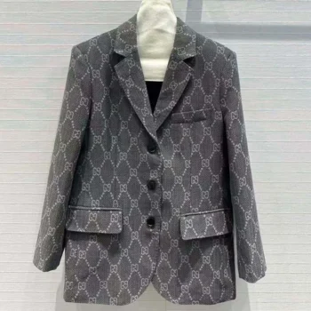 Gucci Women Broken Suits for GG Flannel Jacket-Grey