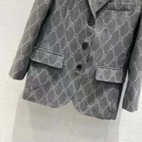 Gucci Women Broken Suits for GG Flannel Jacket-Grey (1)