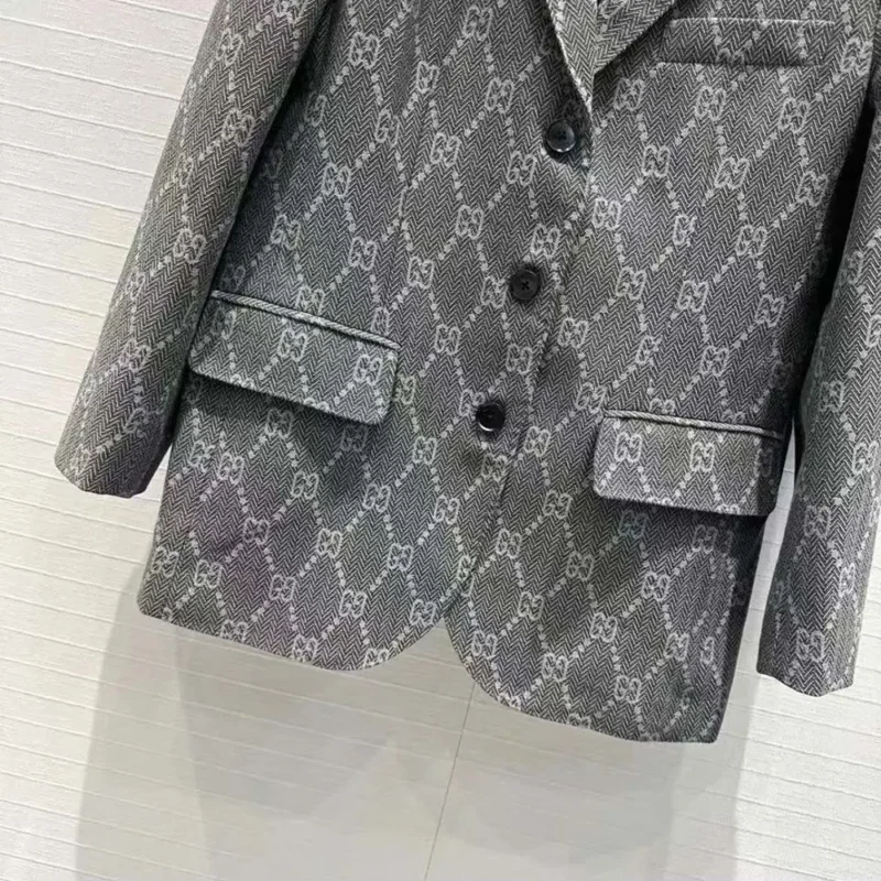 Gucci Women Broken Suits for GG Flannel Jacket-Grey