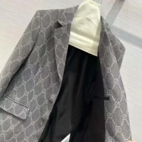 Gucci Women Broken Suits for GG Flannel Jacket-Grey (1)