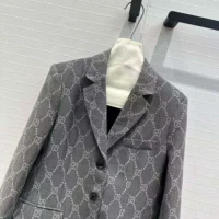 Gucci Women Broken Suits for GG Flannel Jacket-Grey (1)