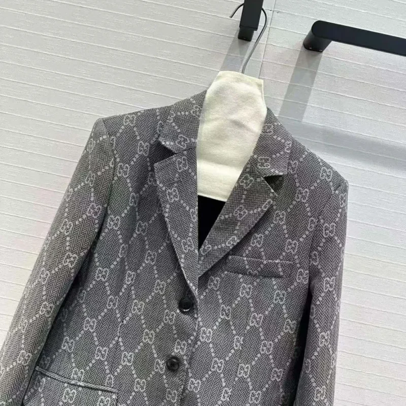 Gucci Women Broken Suits for GG Flannel Jacket-Grey