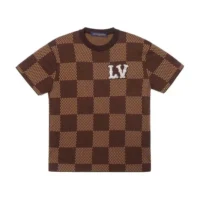 Louis Vuitton Men Damier Short-Sleeved Crewneck With LV Crystal Patch-Brown (1)