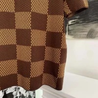 Louis Vuitton Men Damier Short-Sleeved Crewneck With LV Crystal Patch-Brown (1)