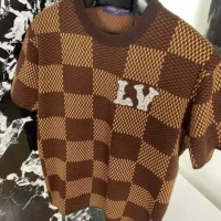 Louis Vuitton Men Damier Short-Sleeved Crewneck With LV Crystal Patch-Brown (1)